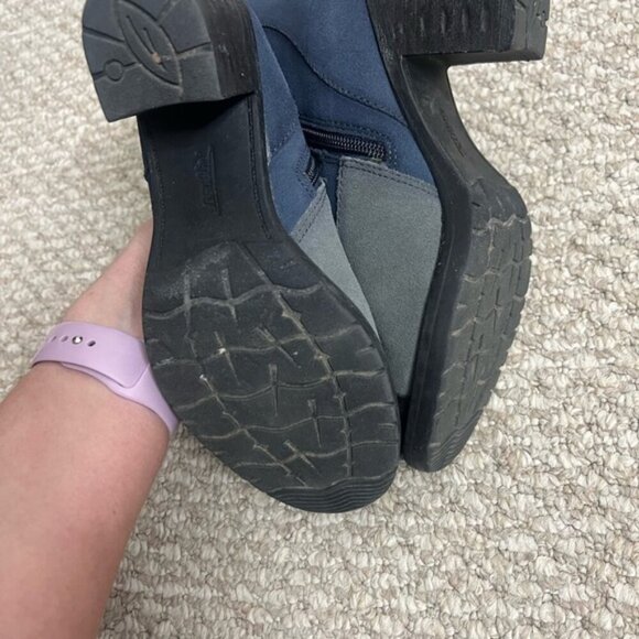 Earth Malta Suede Leather Chunky Heeled Ankle Boot, Black Blue Boho Patchwork - Picture 7 of 11